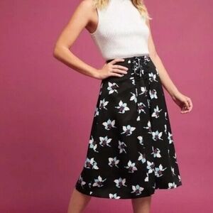 NWOT Anthropologie Maeve Zadie Floral Print Lace Up Midi Skirt size 10